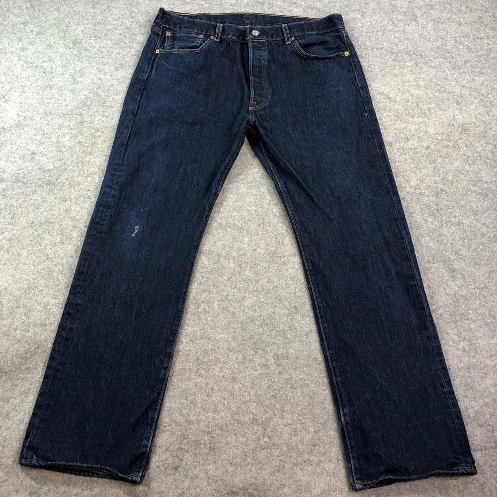 Levis 501 Mens Jeans 36x32 Blue Regular Fit Classic Dark Wash Button Fly Denim